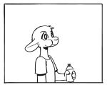 2025 anthro biped black_and_white border bottle cheek_bulge chico_(fuel) clothed clothing container deer fuel_(artist) head_tuft hi_res holding_bottle holding_container holding_object male mammal monochrome shirt simple_background solo t-shirt topwear tuft white_background