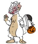 alpha_channel ambiguous_gender anthro bandage bandaged_head blood bodily_fluids brown_body brown_fur fur halloween holidays mammal missing_hand mustelid naircat otter simple_background solo standing transparent_background white_body white_fur