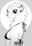  2023 anthro artist_name azuza barbell_piercing bust_portrait clothed clothing dated domestic_ferret ear_piercing ear_ring eyelashes facial_piercing female glistening glistening_eyes head_tuft hi_res industrial_piercing inner_ear_fluff mammal monochrome mouth_closed mustelid musteline neck_tuft nose_piercing nose_ring piercing portrait ring_piercing septum_piercing septum_ring side_view simple_background solo topwear true_musteline tuft weasel whiskers 