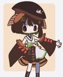  1other atoymk bare_shoulders brown_eyes brown_hair closed_mouth detached_sleeves feather_hair_ornament feathers hair_ornament hand_on_hip hat indie_virtual_youtuber short_hair short_hair_with_long_locks smile solo tabinoki_kanae virtual_youtuber youtube 