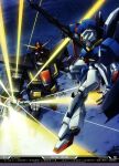 1980s_(style) 1990s_(style) aeug artist_request battle beam_cannon beam_rifle calendar_(medium) character_name duel energy_beam energy_gun english_text fake_screenshot firing flying gundam gundam_perfect_file highres holding holding_weapon machinery mecha mecha_focus mobile_suit mount_kilimanjaro mountain official_art psycho_gundam retro_artstyle robot scan science_fiction shield size_difference snow titans_(gundam) traditional_media v-fin weapon zeta_gundam zeta_gundam_(mobile_suit) 
