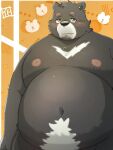  2023 anthro bear belly big_belly black_body blush kemono male mammal menmen_kesinn moobs navel nipples overweight overweight_male solo 