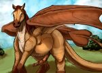  dragon equid equine erection feral genitals horse hybrid looking_at_viewer male mammal mane membrane_(anatomy) membranous_wings penis scalie solo syrinoth western_dragon wings 