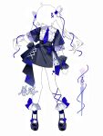  1girl absurdres ahoge ankle_socks bad_link black_dress black_shoes black_wrist_cuffs blue_bow blue_necktie blue_ribbon bow bow_legwear chinese_commentary clenched_hand coattails collared_shirt commentary_request dress faceless faceless_female frilled_wrist_cuffs frills full_body hair_bow hair_ornament hair_ribbon hand_on_own_hip highres leg_ribbon leg_tattoo long_hair magical_girl mary_janes miniskirt necktie original puer ribbon ribbon-trimmed_shirt ribbon_trim shirt shoes short_dress short_sleeves simple_background skirt skirt_under_dress socks solo standing star_(symbol) star_hair_ornament star_tattoo tattoo tress_ribbon twintails wand white_background white_bow white_shirt white_skirt white_socks wrist_cuffs 