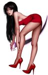  ass black_hair breasts brown_eyes dress fingernails hands high_heels highres kagari_kamaitachi leaning_forward legs lips lipstick long_fingernails long_hair long_legs makeup medium_breasts pumps python_(snake_legs) red_dress red_footwear red_lipstick shoes solo ushio_to_tora 