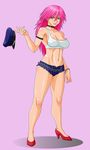  blush bracelet breasts capcom choker cleavage final_fight green_eyes hat high_heels highres hot_pants jewelry lipstick makani_kohitujito makeup pink_hair poison poison_(final_fight) shoes short_shorts shorts smile street_fighter 