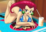  ass barefoot bikini breasts cleavage lying musashi_(pokemon) no_bangs pokemon smile swimsuit 