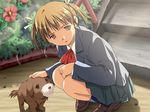  1girl character_request dog game_cg haneoka_miku open_mouth school_uniform seifuku shintaisou skirt 