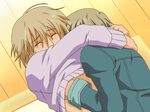  blonde_hair blush eyes_closed hanasaki_sono hug lowres sensitive_pornograph shirt_lift yamada_seiji yaoi 