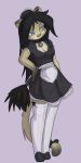  anthro bell_collar black_hair blue_eyes breasts cleavage clothed clothing collar conditional_dnp domestic_cat feather_duster felid feline felis female fur hair jay_naylor legwear maid_uniform mammal ribbons smile solo standing tail_bow tail_ribbon thigh_highs uniform 