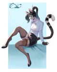 2025 4_toes anthro biped blue_background blue_eyes border bottomwear bra breasts brown_body brown_fur brown_hair claws clothed clothed_anthro clothed_female clothing digital_drawing_(artwork) digital_media_(artwork) domestic_cat feet felid feline felis female finger_claws fingers footwear fully_clothed fully_clothed_anthro fully_clothed_female fur grey_tail hair hi_res inner_ear_fluff katfishcom legwear mammal open_mouth open_smile panties shirt shoes simple_background sitting skirt smile solo tail teeth thigh_highs toes tongue topwear tuft underwear white_border