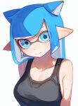  1girl animal_ears asymmetrical_bangs blue_eyes blue_hair breasts cat_ears closed_mouth inkling inkling_girl inkling_player_character kemonomimi_mode kodak_painter long_hair looking_at_viewer medium_breasts parted_bangs pointy_ears simple_background solo splatoon_(series) splatoon_3 tentacle_hair upper_body white_background 