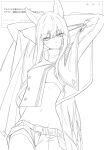 1girl animal_ears arknights arms_behind_back belt bike_shorts bike_shorts_under_shorts blush bra collared_jacket cropped_jacket highres hip_bones horse_ears horse_girl jacket kk0106kkk kyoro_(kyoroillust) lineart long_hair looking_at_viewer midriff navel platinum_(arknights) serious shorts sidelocks simple_background sketch skinny underwear white_background zipper 