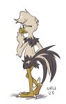  2023 anthro avian beak bird black_eyes chicken dated disney ducktales ducktales_(2017) eyewear feathers galliform gallus_(genus) glasses grey_body grey_feathers gyro_gearloose half-closed_eyes head_tuft heel_claw male narrowed_eyes nude phasianid raised_foot rear_view shadow shellyochunks signature simple_background solo standing tail_feathers talons thinking_pose tuft white_background white_body white_feathers yellow_body 