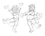 anthro arms_outstretched barefoot black_and_white bra bra_and_panties canid canine clothing duo eyes_closed feet female fox hi_res mammal monochrome open_mouth open_smile panties procyonid raccoon riley_(tinydeerguy) ruth_(tinydeerguy) sharp_teeth sketch smile teeth teeth_showing tinydeerguy tongue_showing underwear