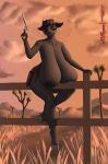 absurd_res anthro areola bathory_black_(therealnarrowjungle) big_breasts black_areola black_body black_fur black_hair black_lips black_nipples bovid breast_squish breasts buckteeth caprine cheek_tuft clearvision cloud detailed_background eyebrows eyelashes eyeliner facial_tuft female fence fencepost fetlocks fingers fur goat grass gun hair handgun hi_res hill holding_gun holding_handgun holding_object holding_pistol holding_ranged_weapon holding_weapon holster hooved_fingers hooves horn huge_breasts huge_filesize hyper hyper_breasts knife knife_sheath lips looking_at_viewer makeup mammal neck_tuft nipples nude nude_anthro nude_female ocular_prosthetic pinup pistol plant pose prosthetic raised_arm raised_weapon ranged_weapon red_eyes revolver short_hair showing_teeth signature sitting_on_fence sitting_on_object smile smiling_at_viewer solo squish sunset teeth tree tuft weapon