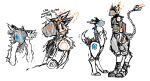 ambiguous_gender anthro black_body black_fur bodily_fluids canid canine duo ear_tuft fur hachimitsufever machine mammal protogen protogen_visor sketch standing sweat tuft