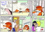 1998 anthro bathing bathroom bathtub blonde_hair breasts canid canine clothed clothed_female clothed_male clothing comic dela_aldershaw dela_the_hooda dialogue dipstick_ears ear_markings ears_back english_text eyewear female fox fur glasses group hair hooda human inside jake_mcross male mammal multicolored_ears nude nude_female orange_body orange_fur orange_hair pivoted_ears shaved_breasts shirt style_wager sue_chan_(dela_the_hooda) sunglasses text toilet topwear trio