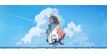  1girl 2t_(vmyz7342) absurdres ahoge artist_name blue_archive blue_sky bow braid clenched_hands closed_eyes cloud cowboy_shot crying from_side hair_bow halo highres hood hood_down hooded_jacket jacket letterboxed long_hair long_sleeves multicolored_jacket one_side_up open_mouth orange_hair power_symbol profile single_braid sky solo standing streaming_tears tears very_long_hair watermark weibo_username weibo_watermark white_bow white_jacket yellow_halo yellow_jacket yuzu_(blue_archive) 