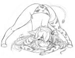 1girl animal_print ass bad_id bad_twitter_id bikini chaos_aurora_(grimms_notes) cow_print cow_print_bikini greyscale grimms_notes jack-o&#039;_challenge long_hair looking_at_viewer monochrome print_bikini simple_background single_thighhigh sketch solo swimsuit thighhighs unfinished white_background xicheng_tang_yi 