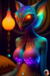 absurd_res alien alien_humanoid bedroom bioluminescence dragonfiredesign female glowing gynomorph hi_res humanoid intersex lights solo 