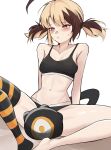  1girl absurdres ahoge black_panties black_sports_bra black_thighhighs blonde_hair breasts brown_hair gigi_murin highres hololive hololive_english multicolored_hair navel nurizza_ilst orange_thighhighs panties pink_eyes single_thighhigh small_breasts solo sports_bra striped_clothes striped_thighhighs sweat tail thighhighs twintails two-tone_hair underwear virtual_youtuber 