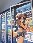 2025 4_fingers anthro blue_eyes bra breasts brown_hair butt canid canine canis claws clothed clothed_anthro clothed_female clothing cute_fangs dessert digital_media_(artwork) dolphin_shorts domestic_dog fangs female female_anthro finger_claws fingers floppy_ears food freckles freezer fur hair hi_res ice_cream looking_back mammal meowsio open_mouth solo sports_bra tail tan_body tan_fur teeth tongue underwear white_body white_fur