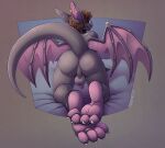 4_toes anthro anus balls bat bedroom_eyes biped butt countershade_feet countershading digital_drawing_(artwork) digital_media_(artwork) feet foot_fetish foot_focus genitals hair hi_res looking_back male mammal membrane_(anatomy) membranous_wings nacho_(feril) narrowed_eyes penis presenting presenting_anus presenting_hindquarters seductive simple_background soles solo spread_wings tail tazara toes wings