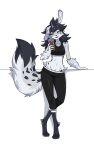 2025 4_toes 5:8 5_fingers anthro biped black_hair blue_eyes bottomwear breasts canid canine canis clothed clothed_anthro clothed_female clothing countershade_fur countershade_torso countershading digital_drawing_(artwork) digital_media_(artwork) domestic_dog feet female fingers front_view fully_clothed fully_clothed_anthro fully_clothed_female fur grey_body grey_fur grey_tail hair hi_res looking_at_viewer mammal navel nulia pants simple_background small_breasts smile solo standing tail toes topwear