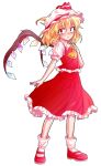  1girl alphes_(style) ascot blonde_hair blush commentary_request crying crying_with_eyes_open dairi flandre_scarlet full_body hat hat_ribbon large_variant_set legs_apart looking_at_viewer mob_cap parody parted_lips puffy_sleeves red_eyes red_shoes ribbon shirt shoes short_sleeves skirt skirt_set solo style_parody tachi-e tears touhou transparent_background variant_set vest wings 