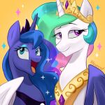  absurd_res blue_body blue_eyes blue_fur duo equid equine female female/female feral friendship_is_magic fur hasbro hexecat hi_res horn horse mammal my_little_pony open_mouth pink_eyes pony princess_celestia_(mlp) princess_luna_(mlp) smile white_body white_fur winged_unicorn wings 