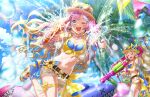  2girls :d ;3 ;d ^_^ anyoji_hime beach belt bikini bikini_top_only black_belt blonde_hair blue_bikini blue_hair blue_sky breasts cleavage closed_eyes cloud day dual_wielding earrings eyewear_on_headwear firing firing_at_viewer floating_hair flower full_body game_cg gradient_hair hair_ornament halterneck hat heart heart_hair_ornament hibiscus highres holding holding_water_gun inflatable_shark inflatable_toy jewelry link!_like!_love_live! looking_at_viewer love_live! medium_breasts mira-cra_park! multicolored_hair multiple_girls navel non-web_source o-ring o-ring_bikini o-ring_top official_alternate_costume official_alternate_hairstyle official_art one_eye_closed open_clothes open_mouth open_vest osawa_rurino outdoors palm_tree pink_hair red_flower sandals short_shorts shorts sky smile standing starfish_hair_ornament stomach straw_hat string_of_flags sunflower sunglasses swimsuit toes tree very!_very!_coconatsu vest virtual_youtuber water water_gun wet_camera white_shorts x_hair_ornament yellow_sandals 