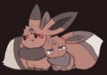  ambiguous_gender black_sclera brown_body brown_fur duo eevee feral fur generation_1_pokemon grey_body grey_fur labbit1337 nintendo open_mouth pokemon pokemon_(species) red_eyes sitting 