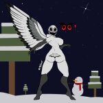 99_nights_in_the_forest alert anthro avian big_breasts bird breasts butt feathers featureless_crotch female hi_res looking_at_viewer looking_back monster mrferret night nude owl owl_(99_nights_in_the_forest) plant raised_wings roblox scarf sky snow snowman solo star starry_sky tagme tree white_body white_feathers wings