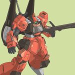  bmwsb0 foot_out_of_frame green_background green_eyes gun gundam highres holding holding_gun holding_weapon mecha mobile_suit no_humans one-eyed open_hand rick_dias robot science_fiction simple_background solo weapon zeta_gundam 