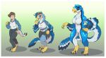 anthro arm_feathers blue_body blue_feathers breasts claws clothed clothing dinosaur dromaeosaurid feather_growth feather_hair feathered_dinosaur feathered_scalie feathers featureless_breasts growth human mammal nude open_mouth prehistoric_species pseudo_hair reptile scale_growth scales scalie sickle_claw snout snout_growth solo tail tail_feathers tail_growth theropod toe_claws torn_clothing trans_(lore) trans_woman_(lore) utahraptor wyvernknight yellow_body yellow_scales