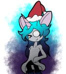  2022 blue_hair christmas christmas_clothing christmas_headwear clothing empty_eyes fusion generation_3_pokemon girly gradient_background gradient_hair hair hat headgear headwear holidays horn humanoid kirlia long_hair maki_(malegardevoir) male malegardevoir nintendo not_furry one_eye_closed pink_hair pokemon pokemon_(species) pokemon_fusion santa_hat simple_background slim smile smiling_at_viewer solo unicorn_horn wink 