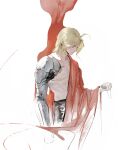  1boy abs absurdres arm_up bare_pectorals black_pants blonde_hair closed_eyes closed_mouth cropped_legs edward_elric fullmetal_alchemist highres holding holding_pocket_watch kanji_(nievart) male_focus pants pectorals pocket_watch prosthesis prosthetic_arm solo watch white_background 