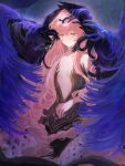  1girl absurdres aqua_eyes bare_shoulders black_dress black_veil blue_background blue_veil breasts closed_mouth dress highres long_hair looking_down nautika_(reverse:1999) nishiyos no_bra pink_hair plunging_neckline reverse:1999 small_breasts solo strapless strapless_dress two-tone_veil upper_body veil very_long_hair 