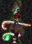  2022 animal_genitalia anthro antlers arms_out ball_harness balls bell bell_harness black_body black_fur black_sclera blue_pupils blue_tongue bone bone_claws bone_tail candy candy_cane colored colored_fire crown dessert ears_back fire food fully_sheathed fur genitals green_fire grey_body grey_fur harness hi_res holding_object horn jingle_bell jingle_bell_harness leg_markings long_tail looking_at_viewer male markings object_in_mouth on_one_leg pinup pivoted_ears pose pupils sheath skull skull_head smile smiling_at_viewer snow socks_(marking) solo standing tail tail_flame tongue tongue_out undead visible_ribcage visible_ribs void_(void_lizard) void_lizard 