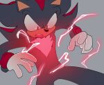 anthro black_body black_fur clothing electricity eulipotyphlan fluffy fluffy_chest fur gloves handwear hedgehog hi_res lightning male mammal quavernsfw quills_(anatomy) red_eyes red_stripes sega shadow_the_hedgehog shocked solo sonic_the_hedgehog_(series) sparks stripes white_sclera