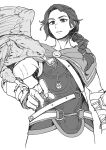  1girl animal_on_arm assassin&#039;s_creed:_odyssey assassin&#039;s_creed_(series) bird bird_on_arm braid eagle greek_armor greyscale highres kassandra_of_sparta long_braid looking_at_viewer monochrome parted_lips reverse:1999 single_braid solo upper_body white_background yihan 