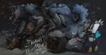  5_fingers anal anal_penetration anthro anthro_on_anthro anthro_penetrated anthro_penetrating anthro_penetrating_anthro arm_grab balls bdsm black_body black_fur black_nose blue_body blue_fur bodily_fluids bondage bound breath canid canine canis cum cum_in_ass cum_inside dialogue distortist dominant dominant_male drooling duo english_text fingers forced from_behind_position fur genital_fluids genitals hand_on_arm hand_on_head head_grab hi_res lying male male/male male_penetrated male_penetrating male_penetrating_male mammal multicolored_body multicolored_fur multiple_angles myji nude nude_anthro nude_male on_front open_mouth panting penetration penile penile_penetration procyonid raccoon rape rear_view restraints rope rope_bondage saliva screaming sex slap_(sound_effect) tail teeth text tongue tongue_out white_body white_fur wolf yellow_nose 