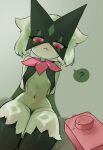 absurd_res anthro arms_tied bound breast_curtains confusion egg_vibrator female generation_9_pokemon hi_res meowscarada moccimew navel nintendo pokemon pokemon_(species) sex_toy sitting solo speech_bubble tape text thighs_together vibrator vibrator_on_nipple