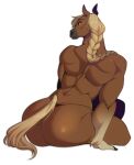  alpha_channel anthro back_muscles blonde_hair braided_hair braided_ponytail brown_body brown_fur clothed clothing equid equine female freyja_(hrossavit) fur hair hi_res horse looking_at_viewer looking_back looking_back_at_viewer mammal mostly_nude muscular muscular_anthro muscular_female ponytail rear_view sapphiix simple_background solo thong thong_only topless transparent_background underwear underwear_only 