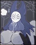 2025 2_horns 6_eyes absurd_res anthro arachnid areola arthropod bodily_fluids breast_play breasts cum duo eyes_closed female genital_fluids heart_symbol herrah_(hollow_knight) hi_res hollow_knight hood horn male male/female mature_female moogers multi_eye sex team_cherry titfuck