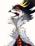  absurd_res anthro avian bird blood bodily_fluids clothing crying depression eyes_closed formal_clothing formal_wear hair hat headgear headwear helluva_boss hi_res lanveril male owl owl_demon red_eyes sad short_hair simple_background solo stolas_(helluva_boss) tears top_hat white_background yelling 