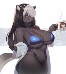  2023 anthro big_breasts bikini blush breasts character_request clothed clothing digital_media_(artwork) female female_anthro fur hair hi_res kemono looking_at_viewer mammal mephitid navel skunk solo swimwear thick_thighs whooo-ya 