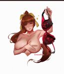  brown_eyes brown_hair dead_or_alive highres kasumi_(doa) maoxfhan nude one_eye_closed solo white_background 