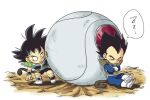  2boys alternate_universe armor black_eyes black_hair crossed_arms dragon_ball dragon_ball_minus gloves male_focus monkey_tail multiple_boys saiyan_armor senka-san shoulder_armor sitting sleeping son_goku space_pod spoken_zzz tail vegeta white_footwear white_gloves zzz 